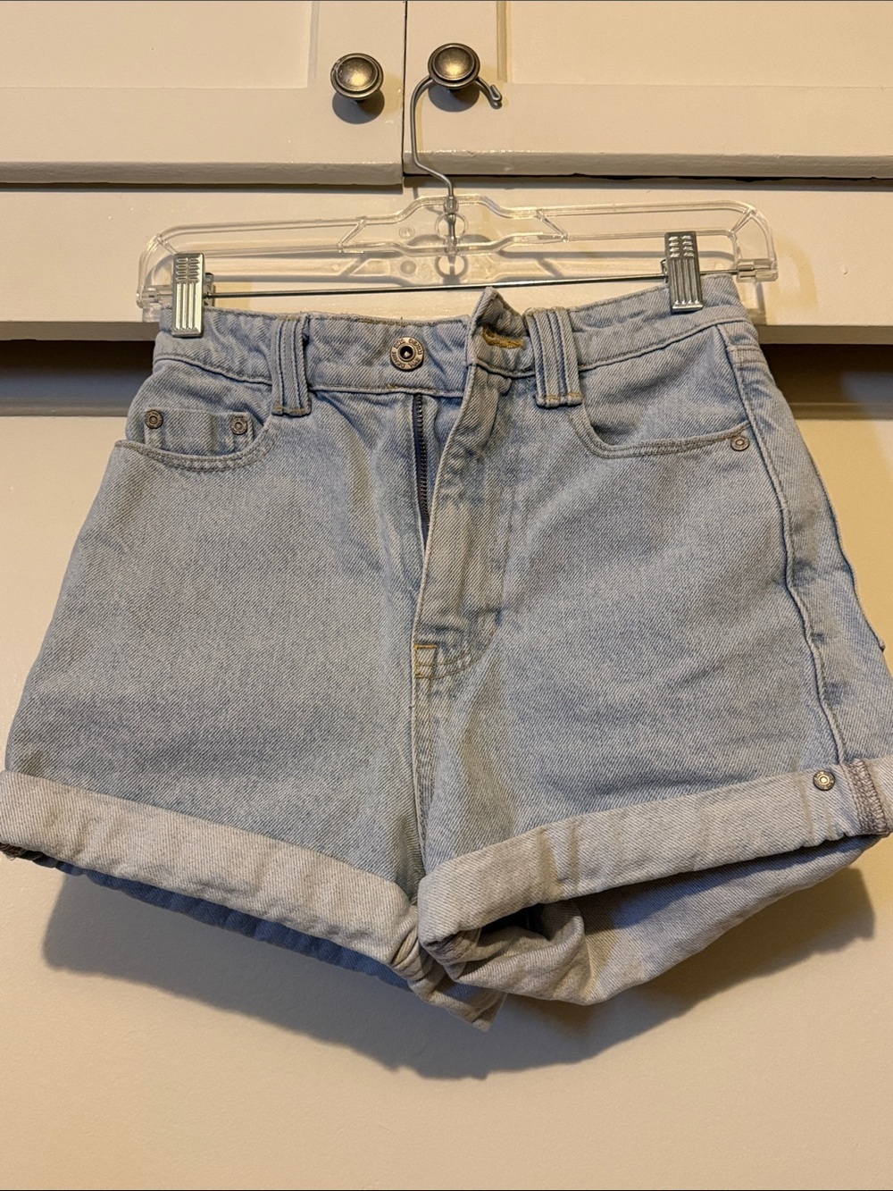 Zara Light Blue High-Rise Rolled Hem Denim Shorts